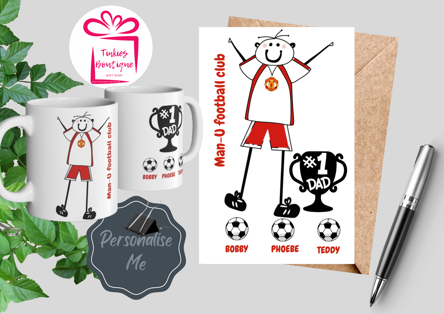 Fathers Day Stick Man Football Mug & Card Set - custom Mug- - personalised Gift