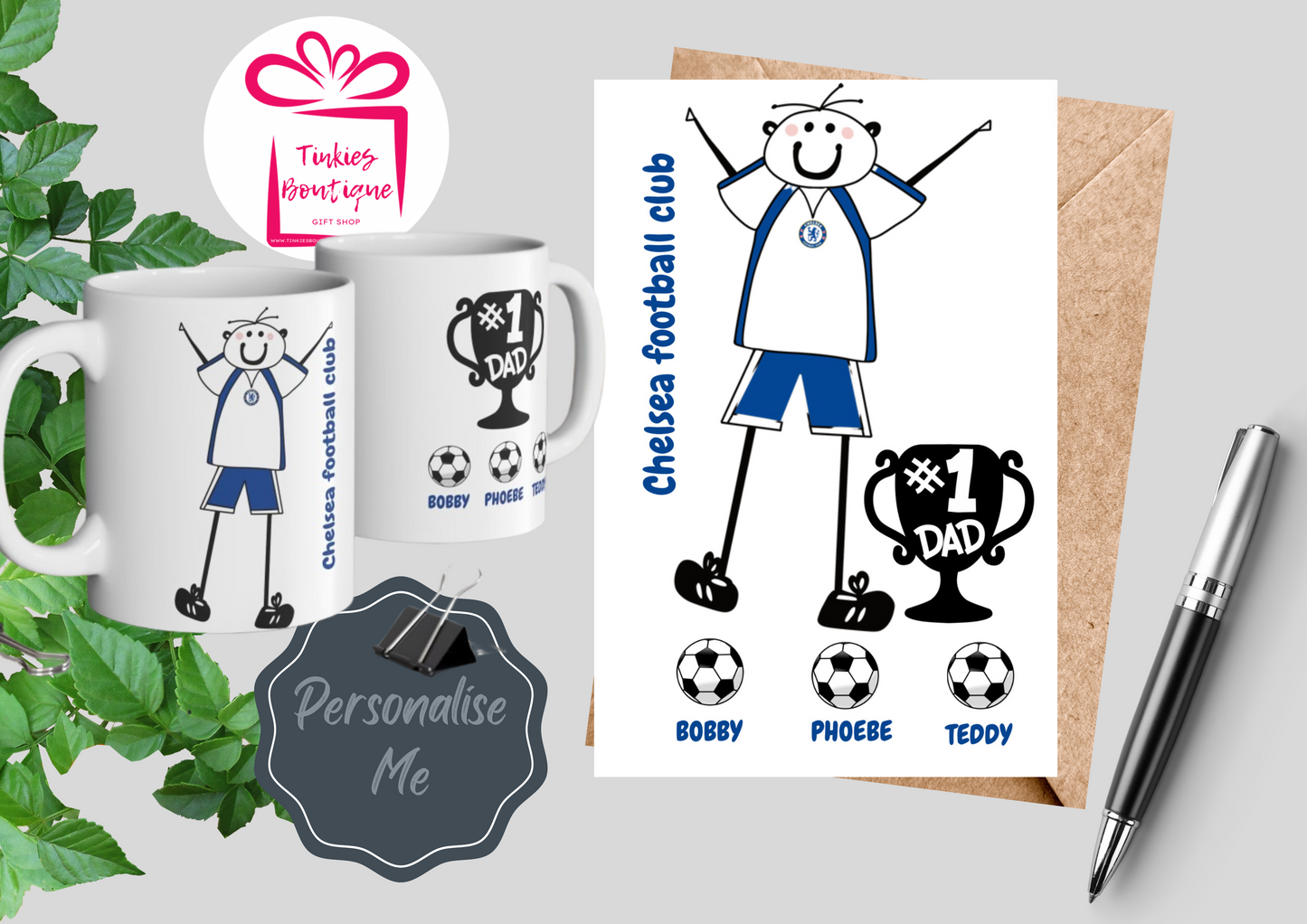 Fathers Day Stick Man Football Mug & Card Set - custom Mug- - personalised Gift