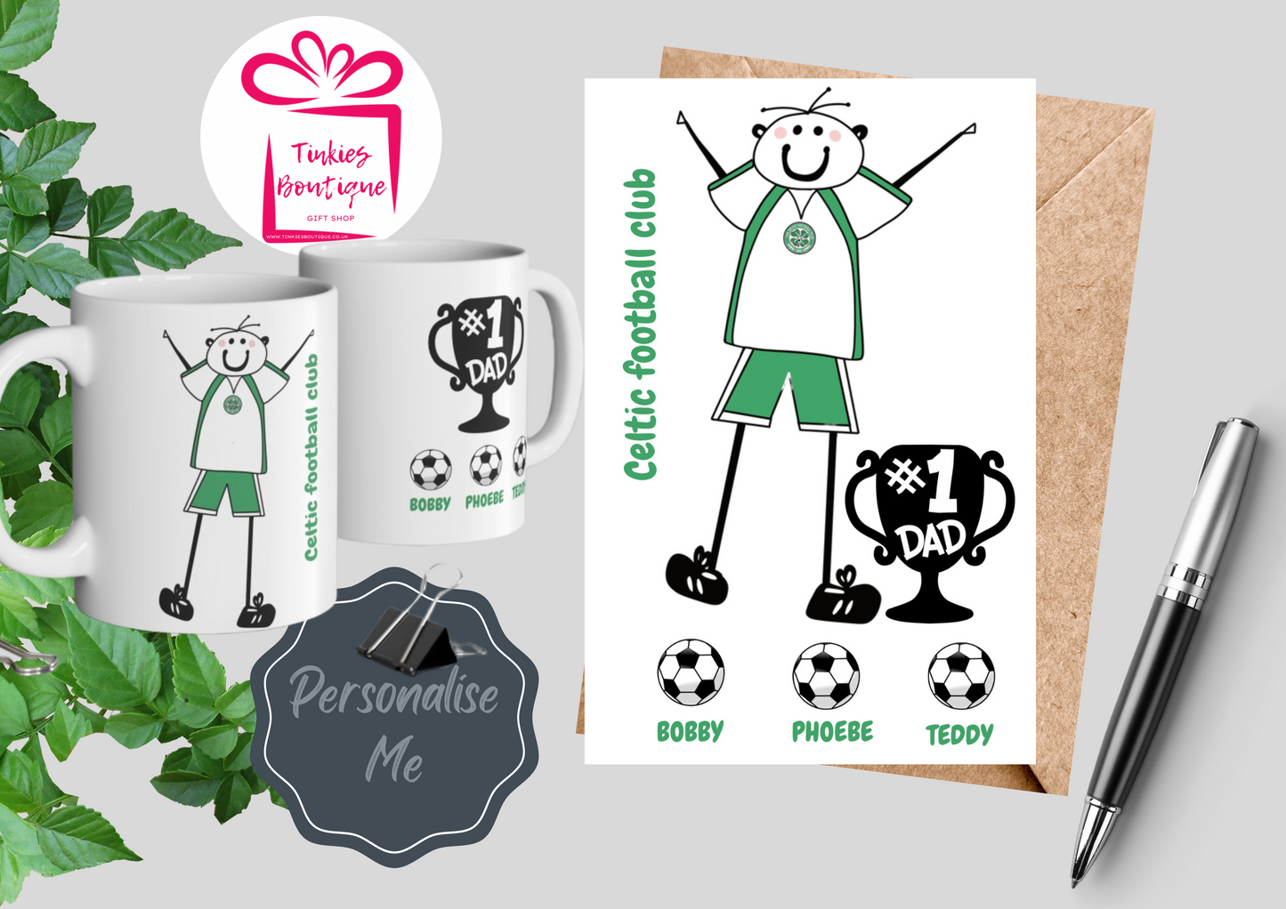 Fathers Day Stick Man Football Mug & Card Set - custom Mug- - personalised Gift