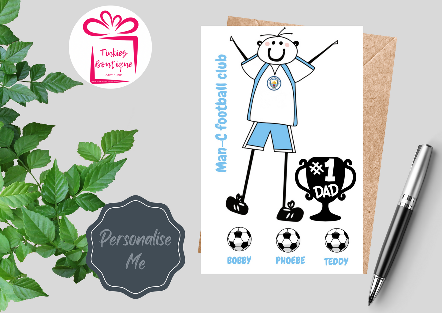 Fathers Day Stick Man Football card - custom card - - personalised Gift Card