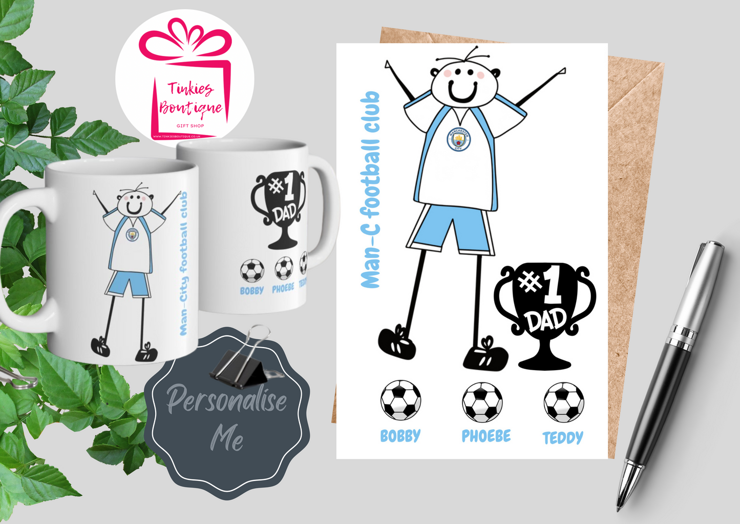 Fathers Day Stick Man Football Mug & Card Set - custom Mug- - personalised Gift