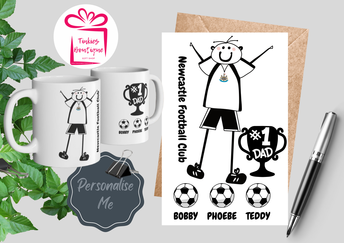 Fathers Day Stick Man Football Mug & Card Set - custom Mug- - personalised Gift