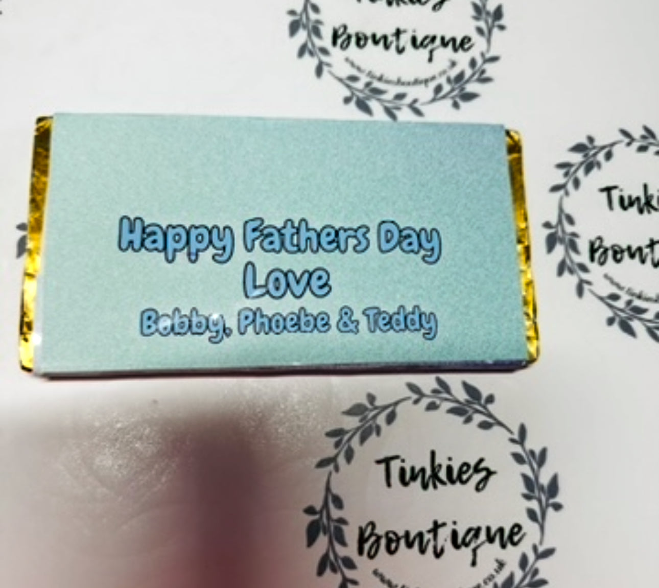 Fathers Day chocolate bar with personalised message on back