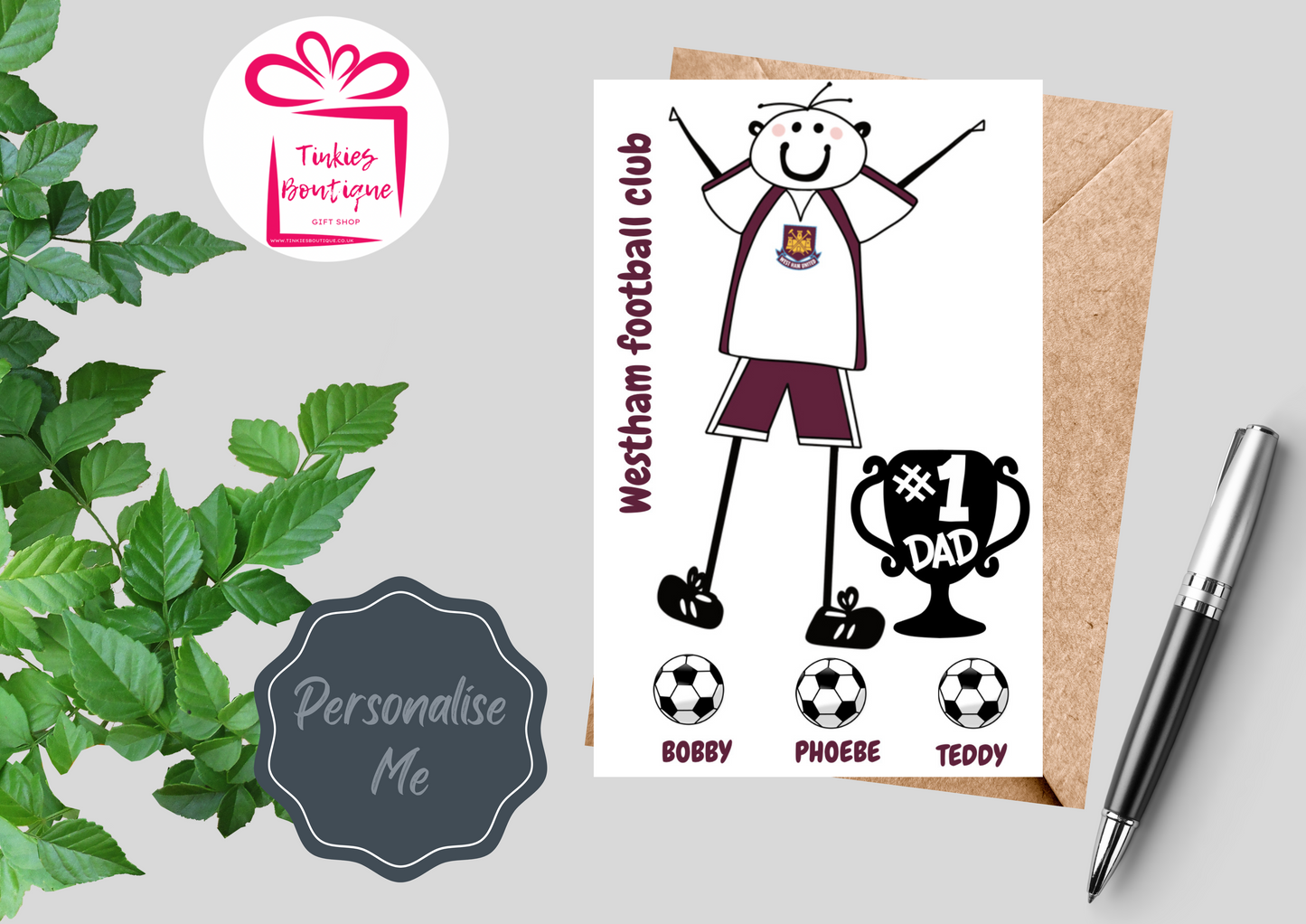 Fathers Day Stick Man Football card - custom card - - personalised Gift Card