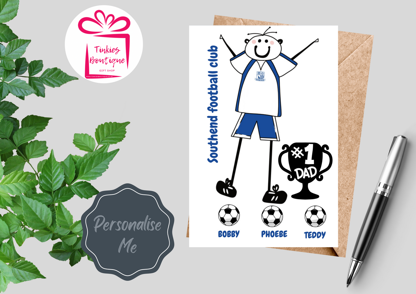 Fathers Day Stick Man Football card - custom card - - personalised Gift Card