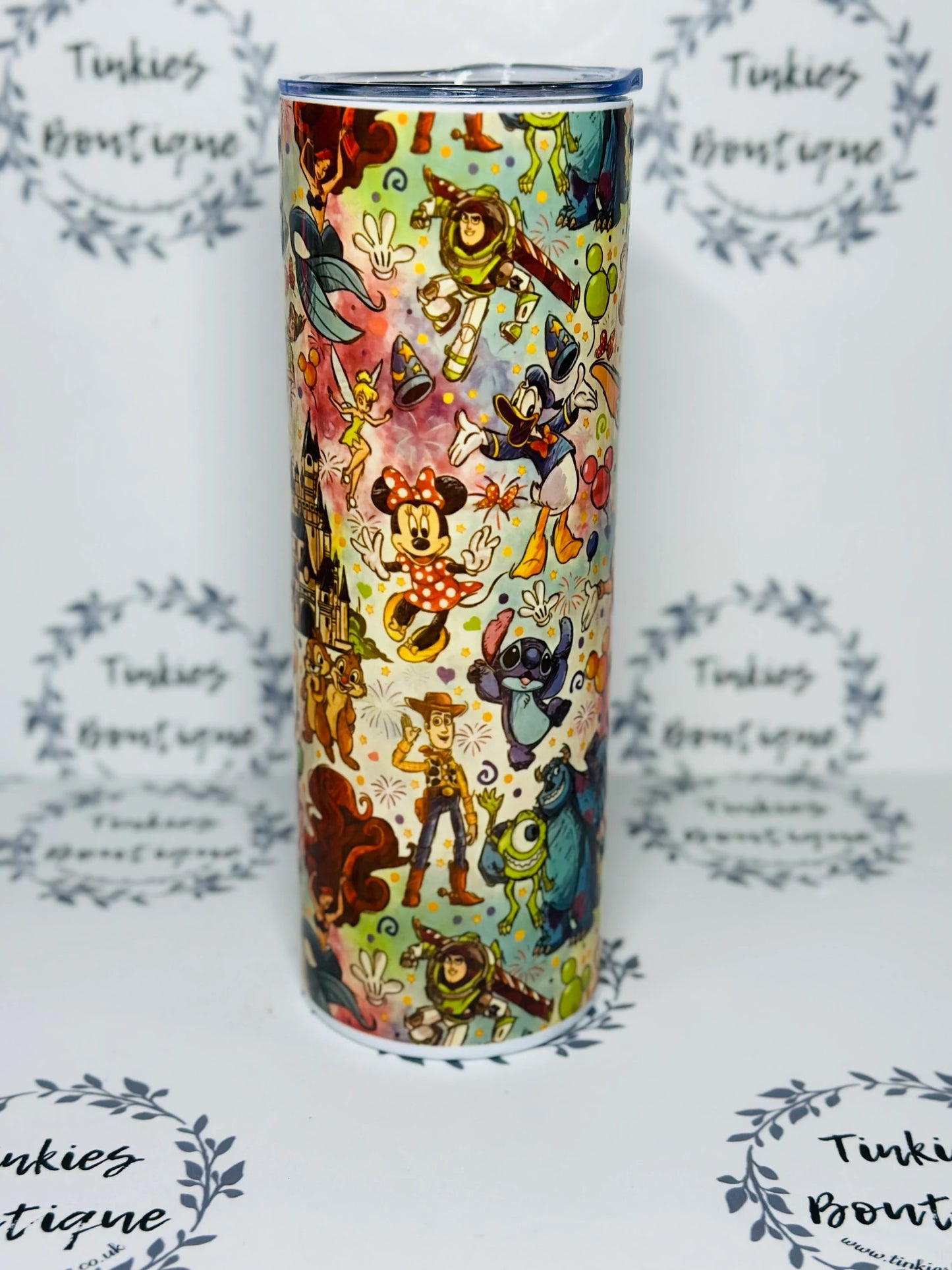 Magical disney inspired stainless steel personalised tumbler with all Disney characters