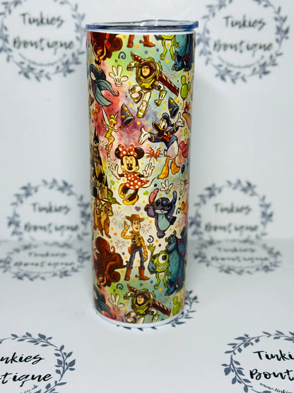 Magical disney inspired stainless steel personalised tumbler with all Disney characters