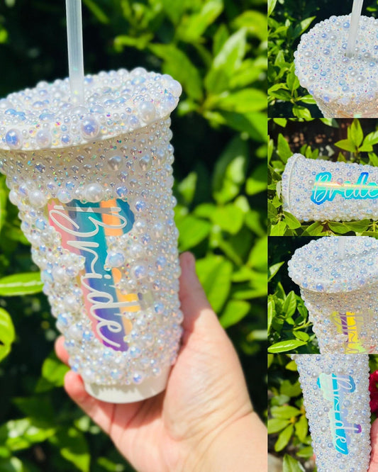 Luxury Rhinestone and pearls Bride Bling Tumbler