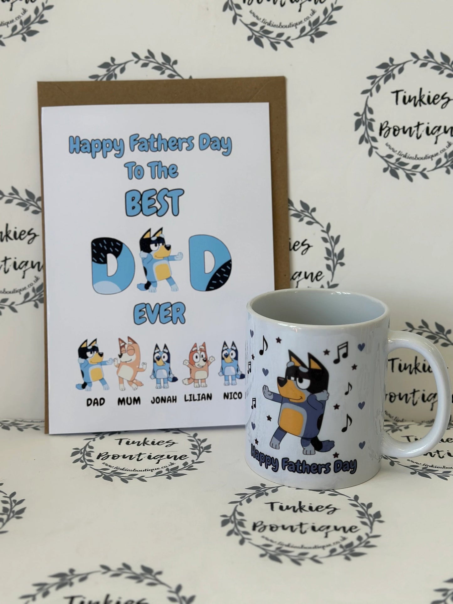 Best Dad Ever Mug and card in Bluey Family Theme - Birthday Day Gift - FREE GIFT CARD