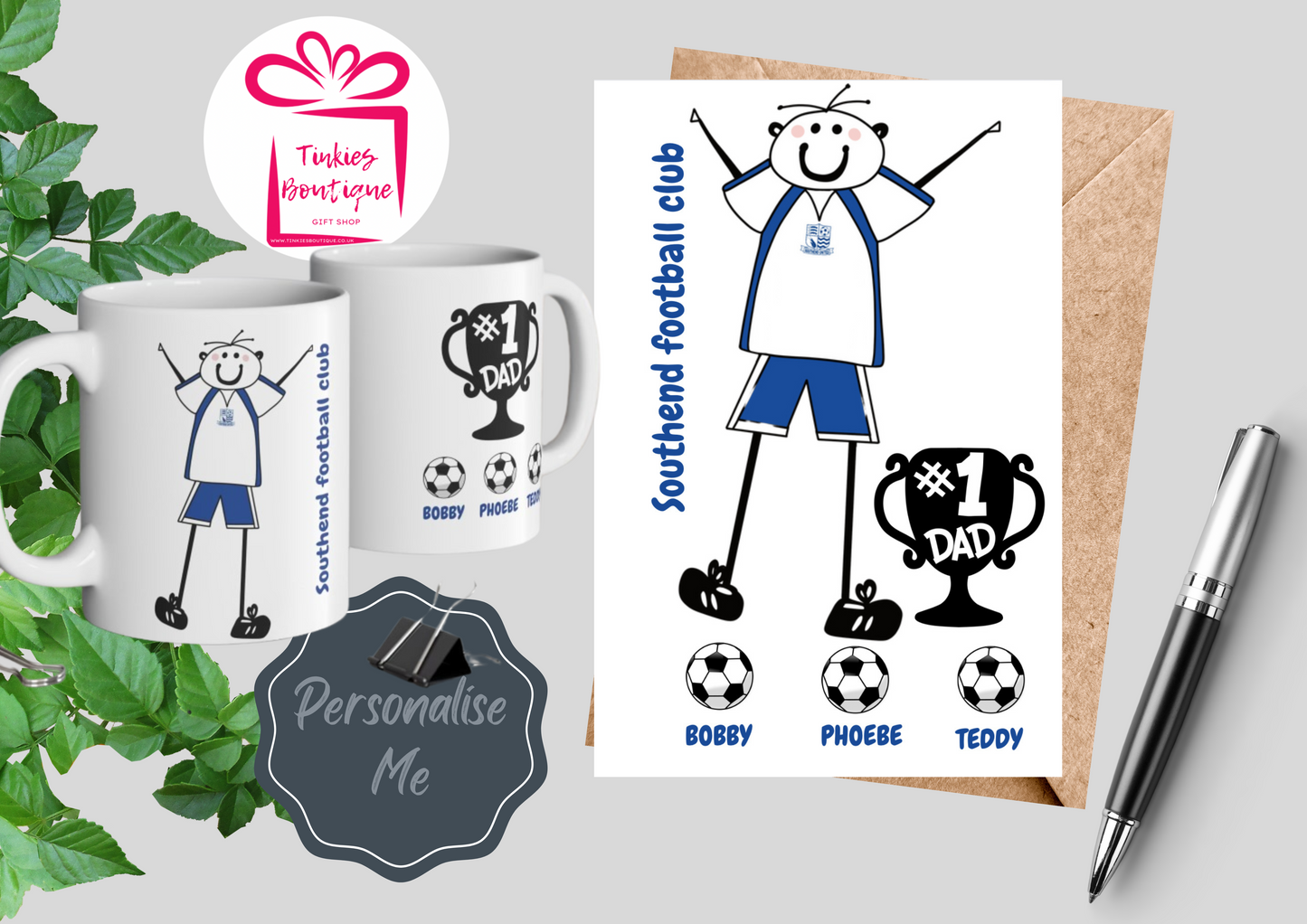 Fathers Day Stick Man Football Mug & Card Set - custom Mug- - personalised Gift