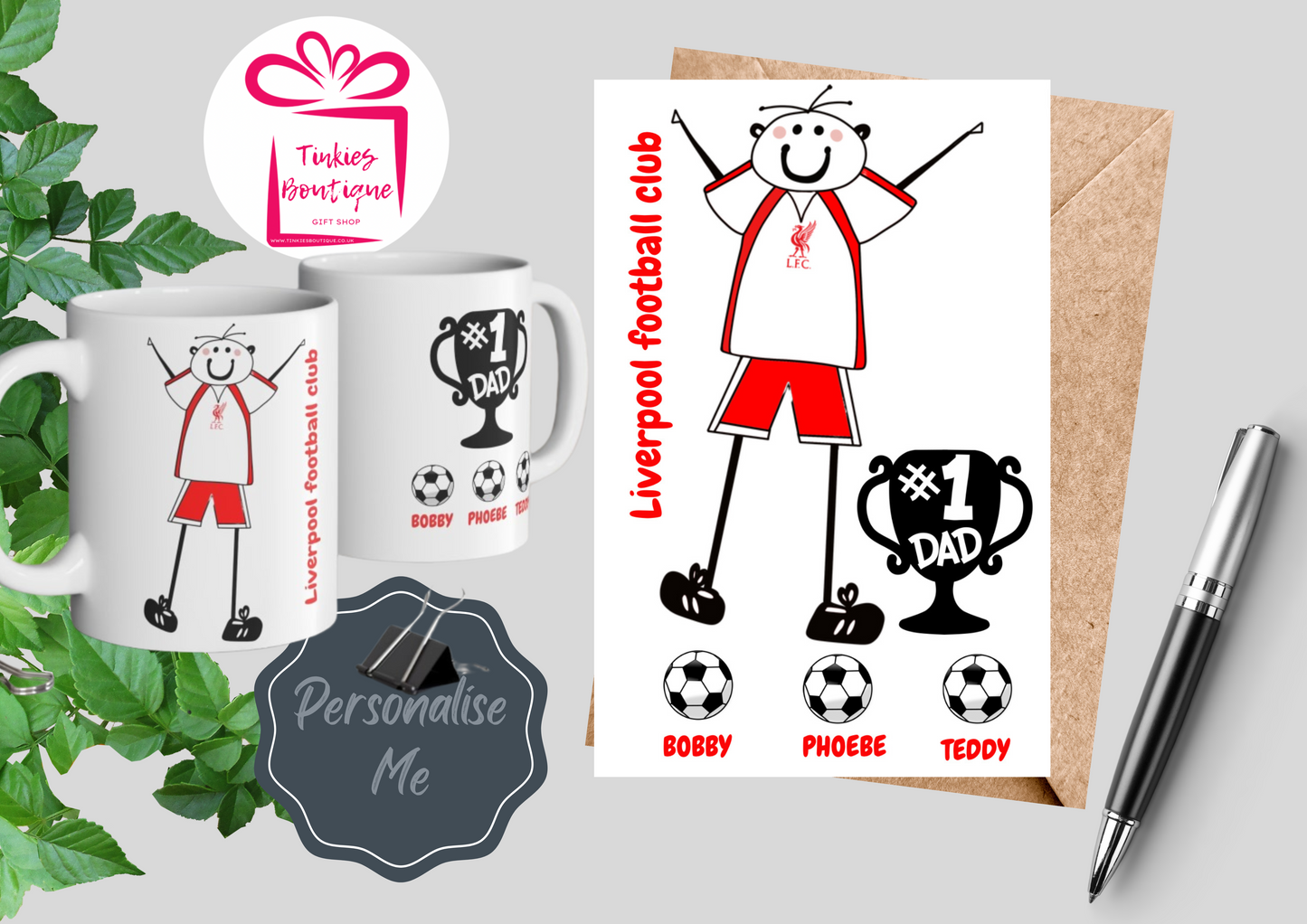 Fathers Day Stick Man Football Mug & Card Set - custom Mug- - personalised Gift