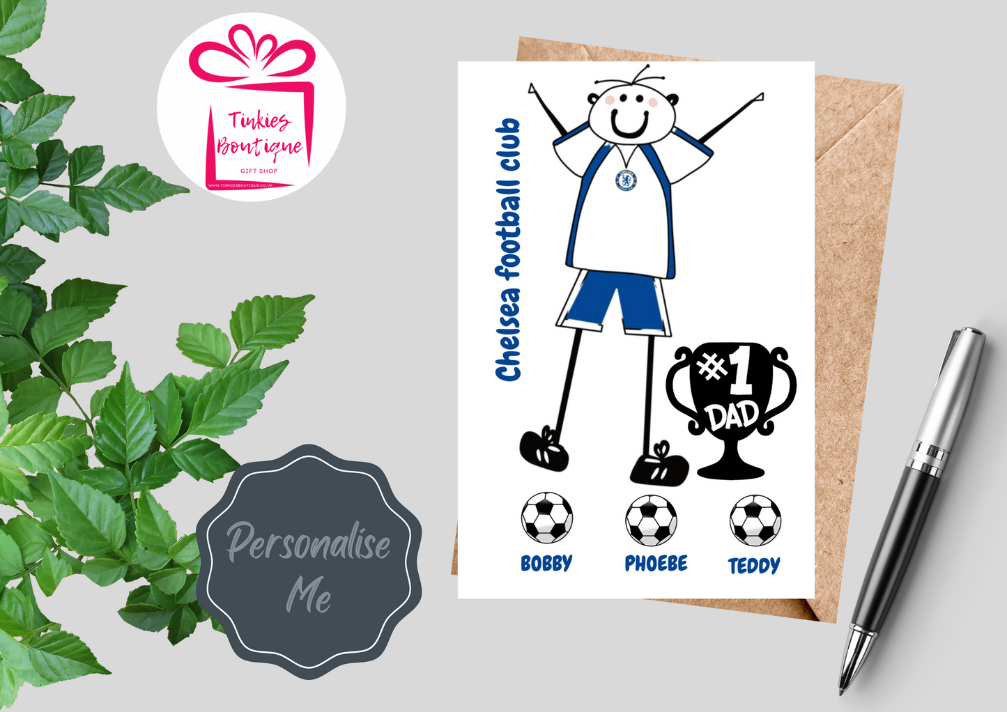 Fathers Day Stick Man Football card - custom card - - personalised Gift Card