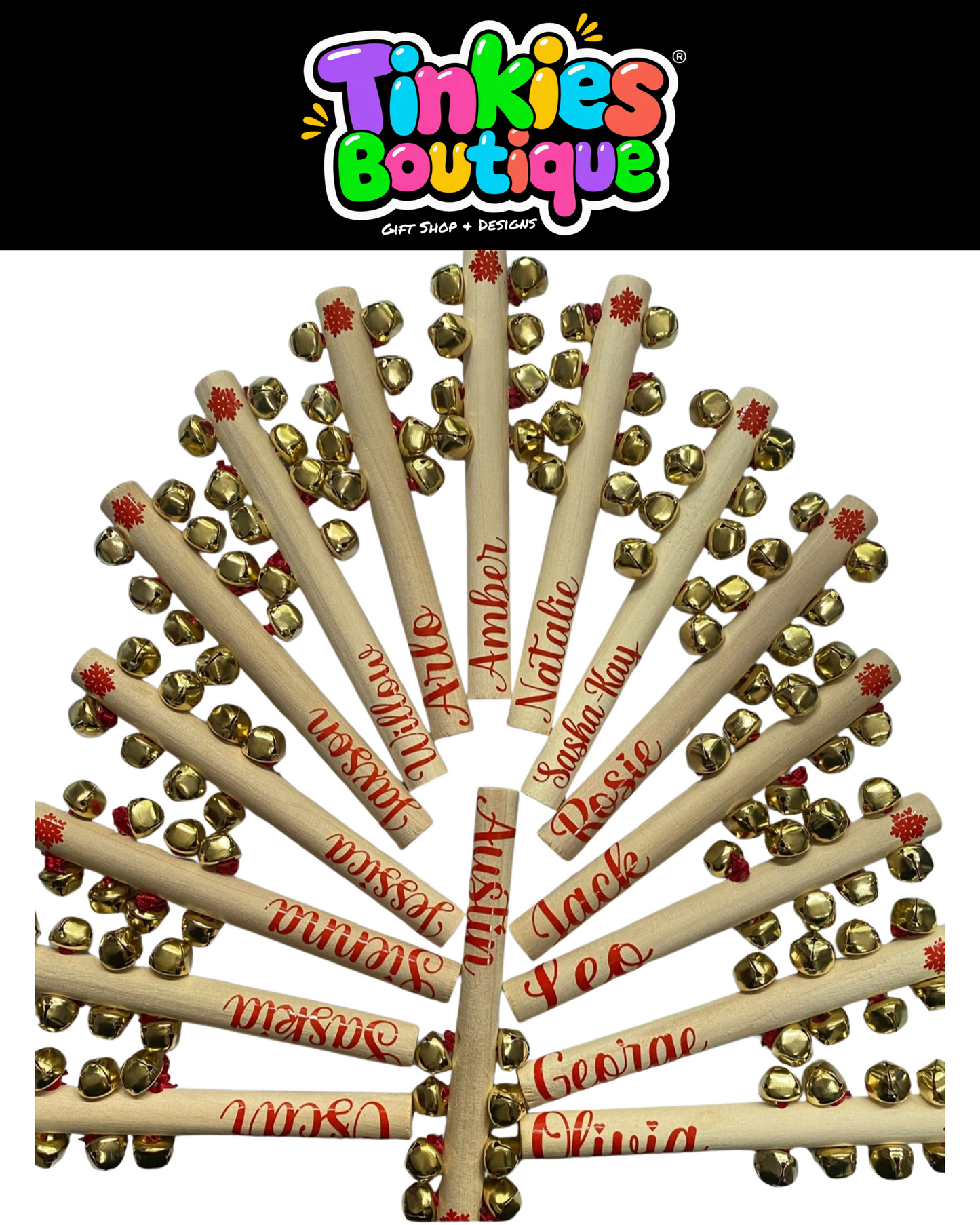 Personalized Christmas Jingle Bells – Custom Name Wooden Musical Bells for Kids