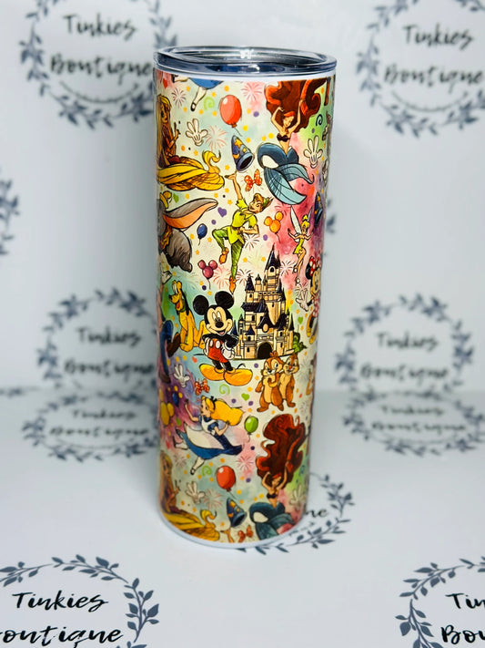 Magical disney inspired stainless steel personalised tumbler with all Disney characters