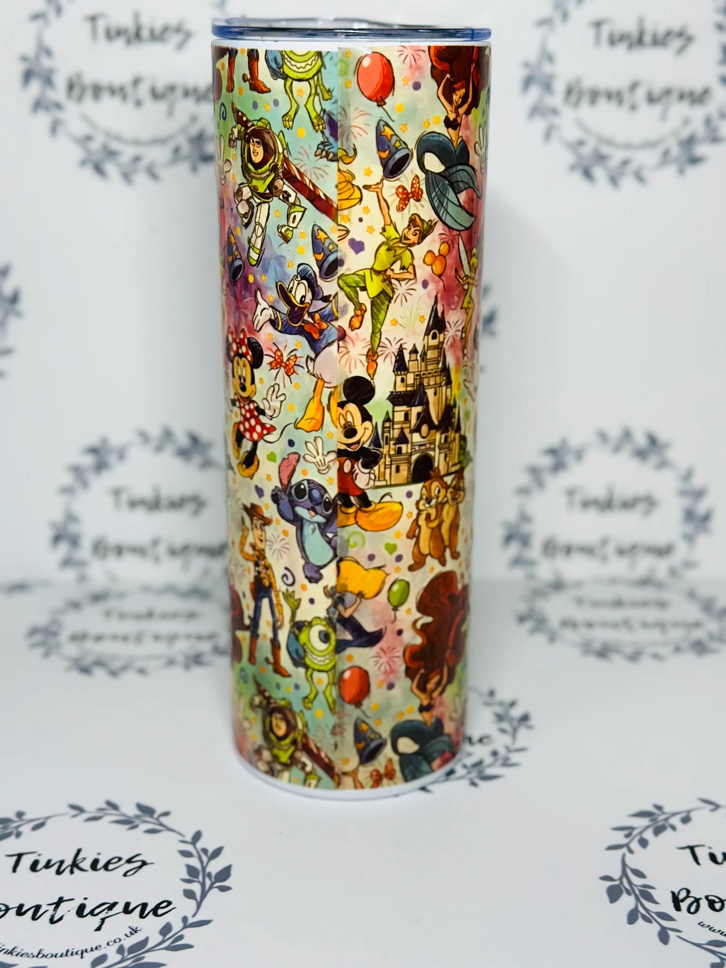 Magical disney inspired stainless steel personalised tumbler with all Disney characters