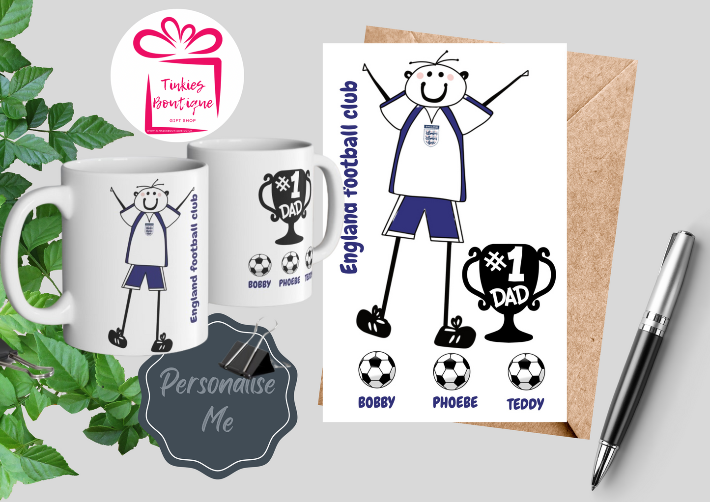 Fathers Day Stick Man Football Mug & Card Set - custom Mug- - personalised Gift