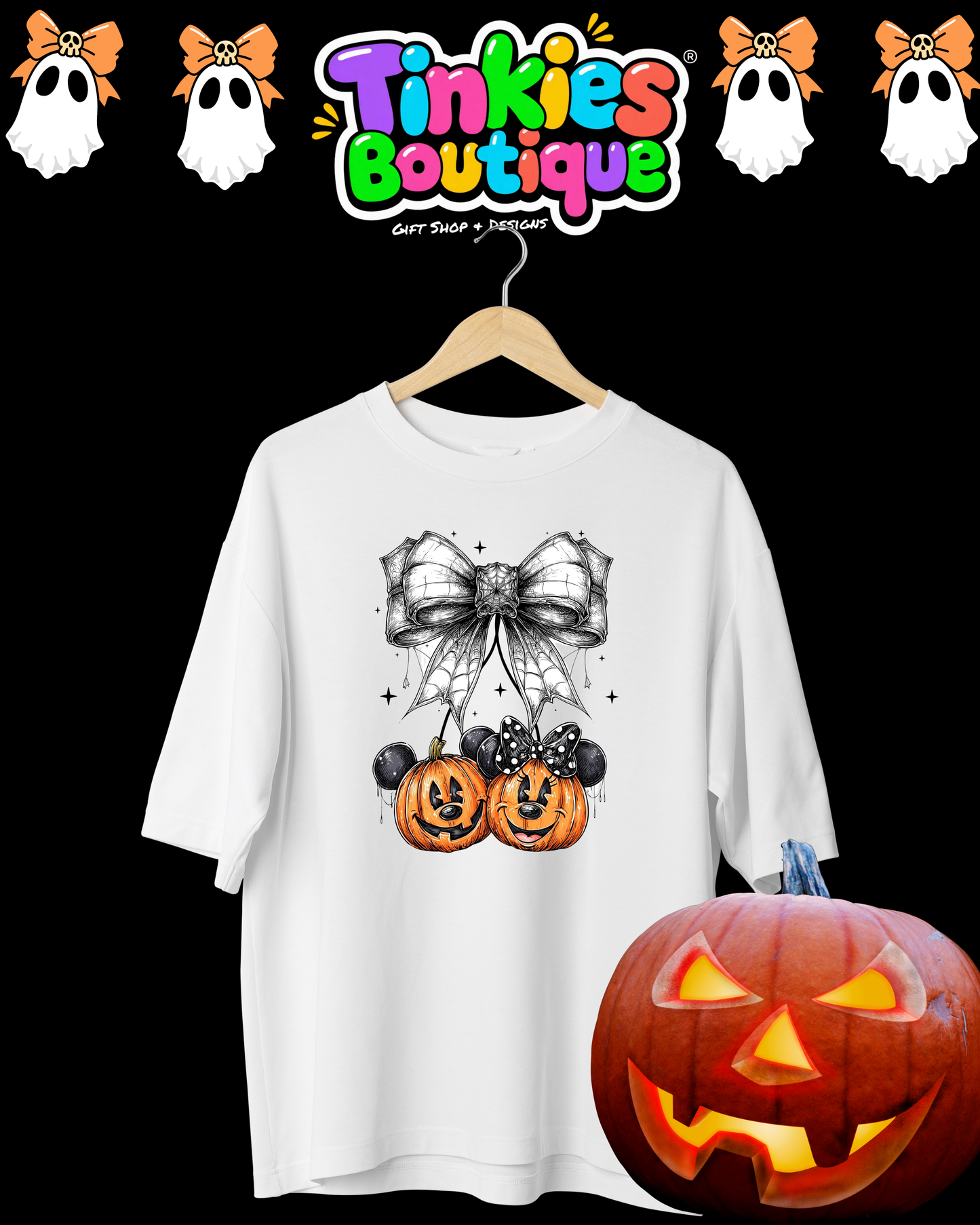 Halloween Disney-Inspired T-Shirt | Cute Pumpkin Mickey & Minnie Halloween Tee | Trick or Treat Shirt | Fall Aesthetic Graphic Tee | Tinkies Boutique