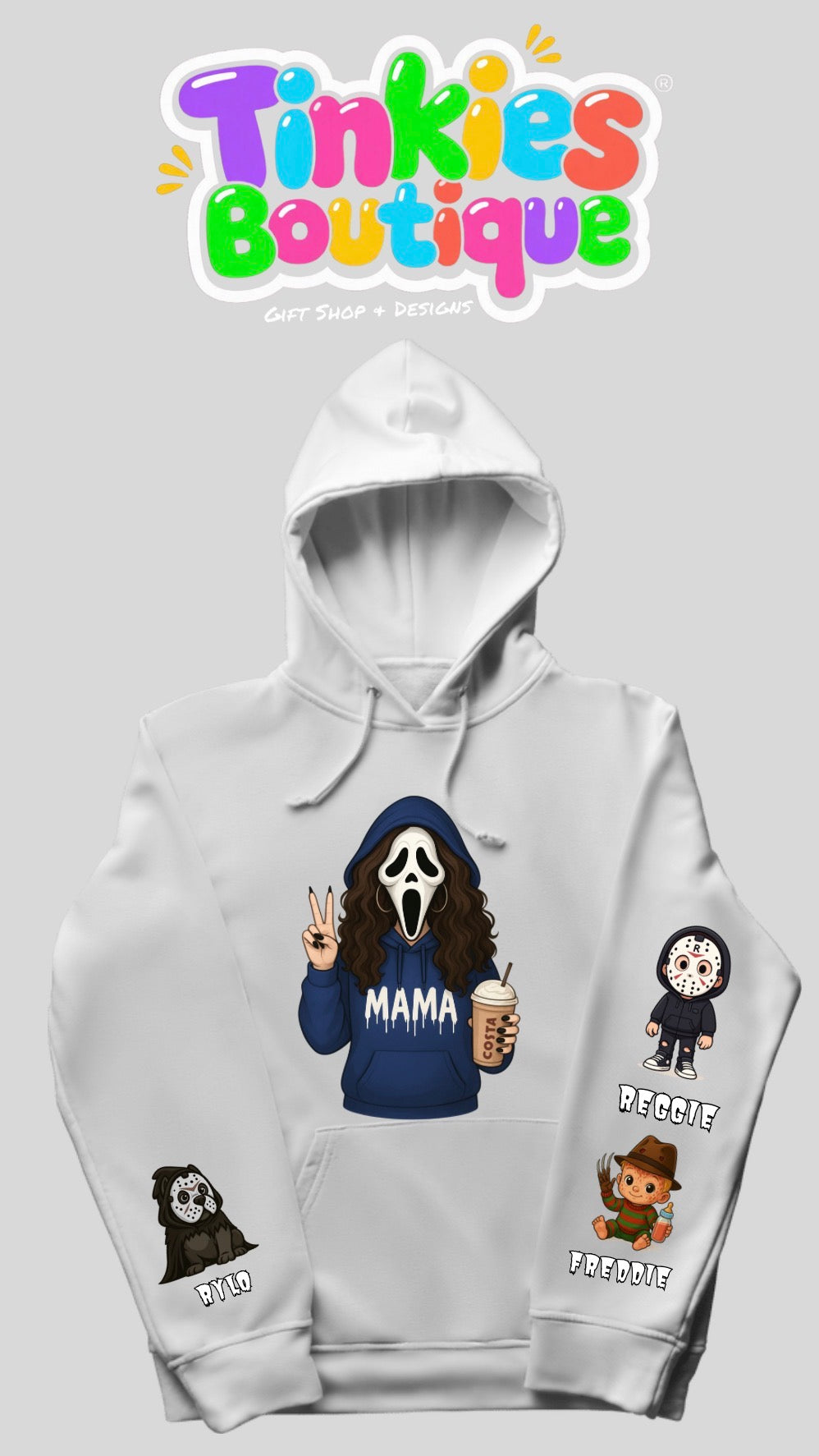 Mama Horror Hoodie | Funny Halloween Mama Sweatshirt | Ghost Face Coffee Hoodie | Cute Scary Movie Mom Sweatshirt | Spooky Season Fall Outfit
