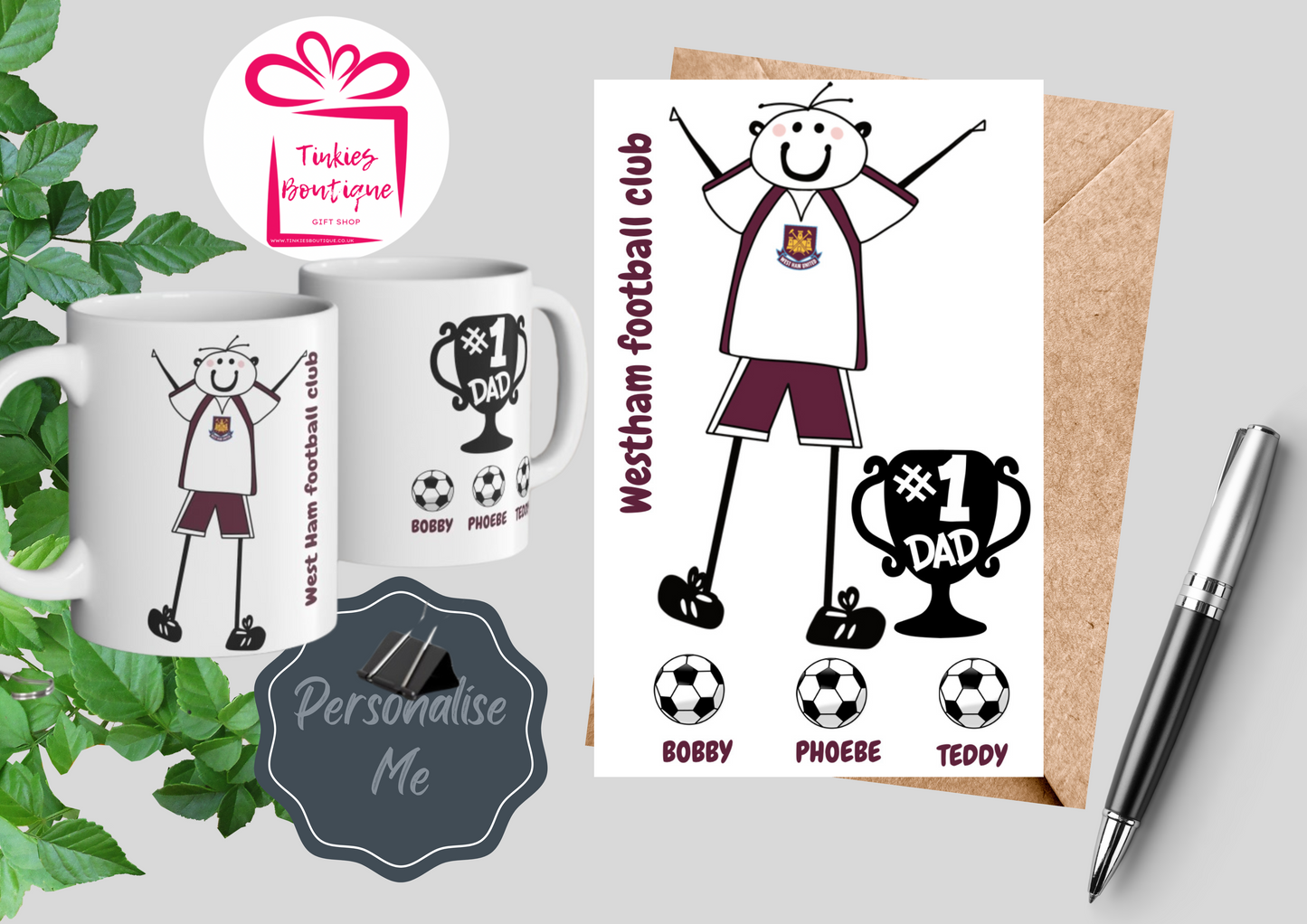 Fathers Day Stick Man Football Mug & Card Set - custom Mug- - personalised Gift
