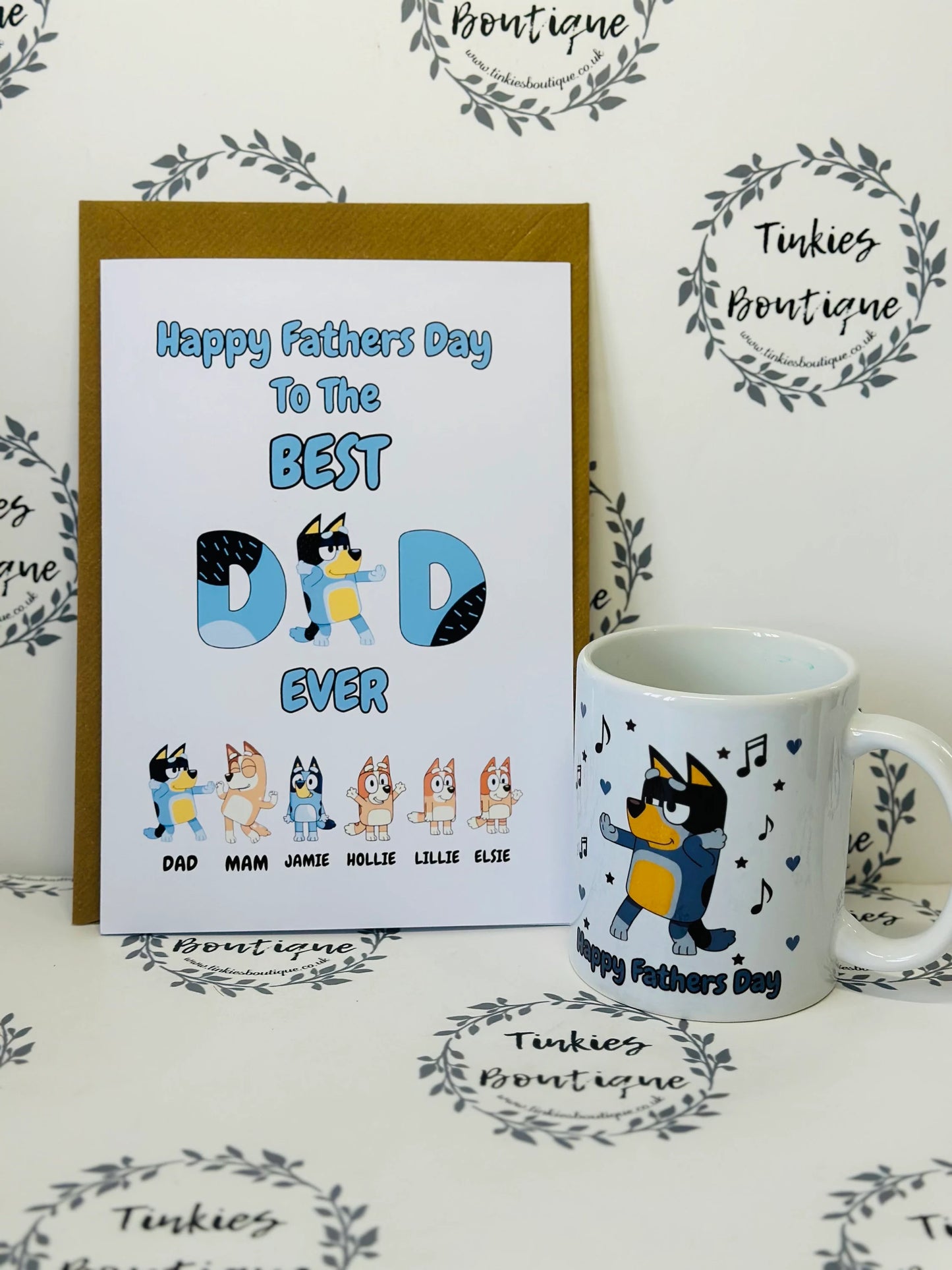 Best Dad Ever Mug and card in Bluey Family Theme - Birthday Day Gift - FREE GIFT CARD