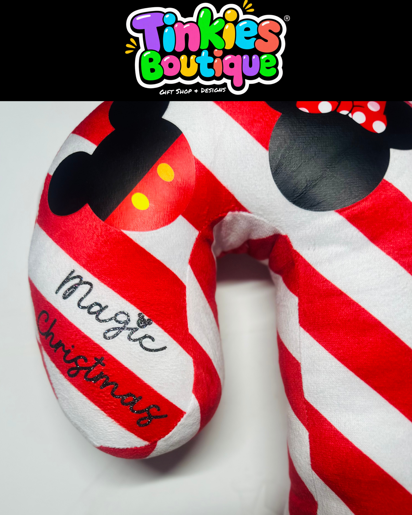 Personalised Magic Candy Cane Stripe Cushion | Custom Christmas Gift | Tinkies Boutique