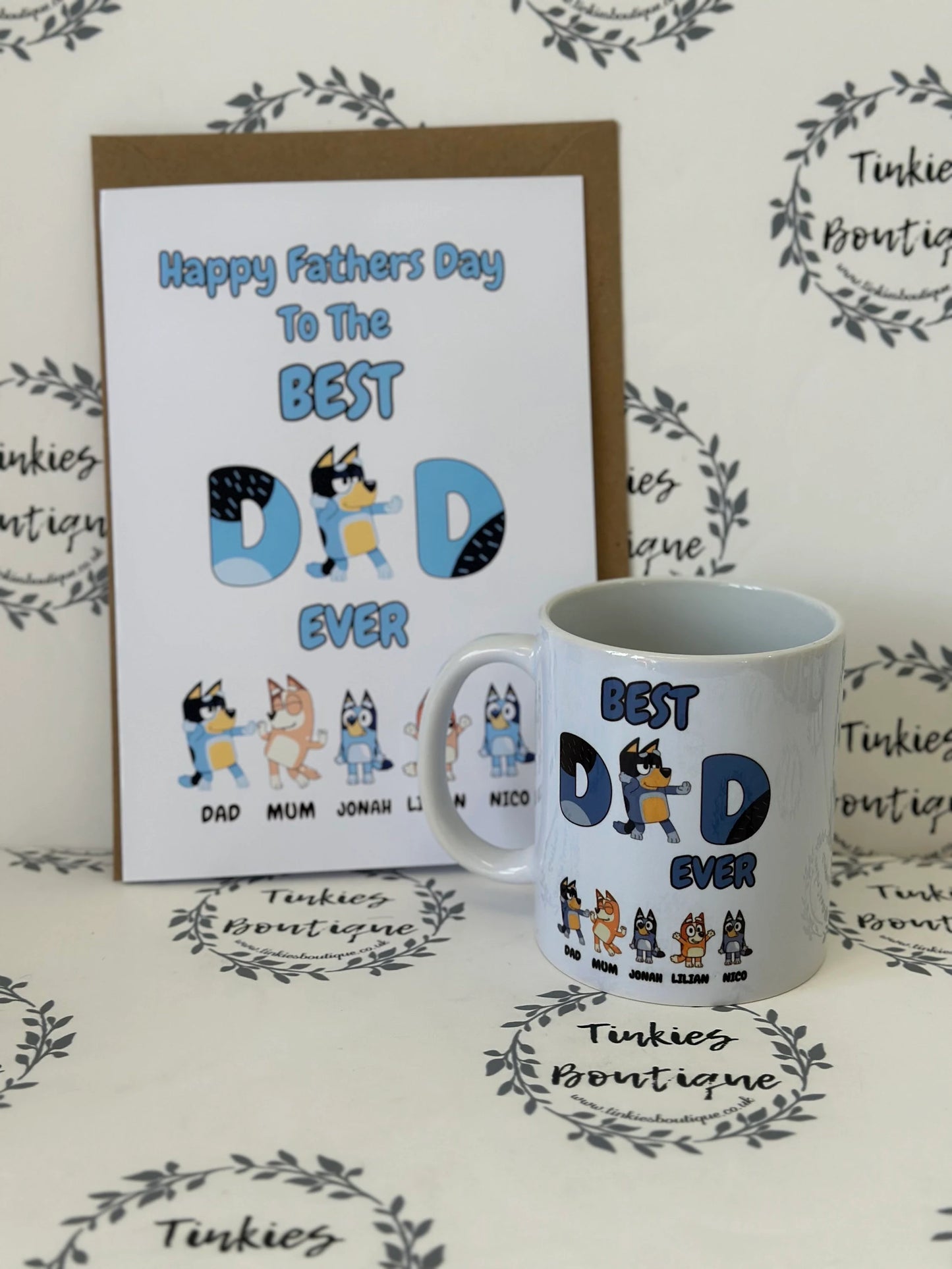 Best Dad Ever Mug and card in Bluey Family Theme - Birthday Day Gift - FREE GIFT CARD