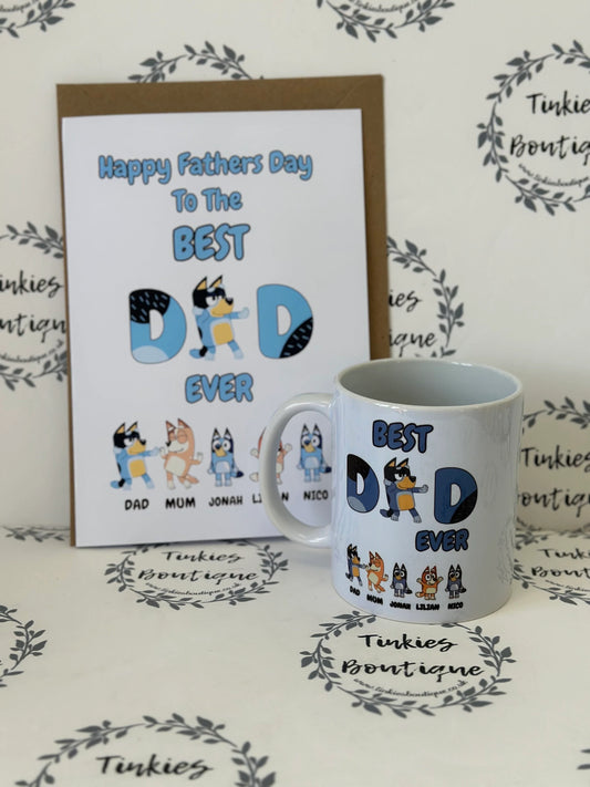 Best Dad Ever Mug and card in Bluey Family Theme - Birthday Day Gift - FREE GIFT CARD