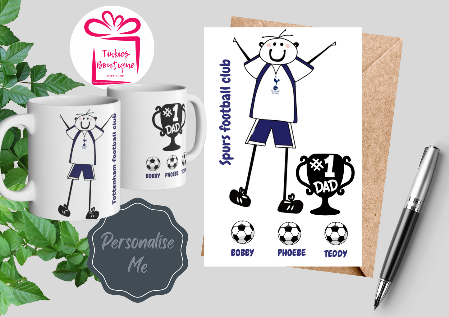 Fathers Day Stick Man Football Mug & Card Set - custom Mug- - personalised Gift