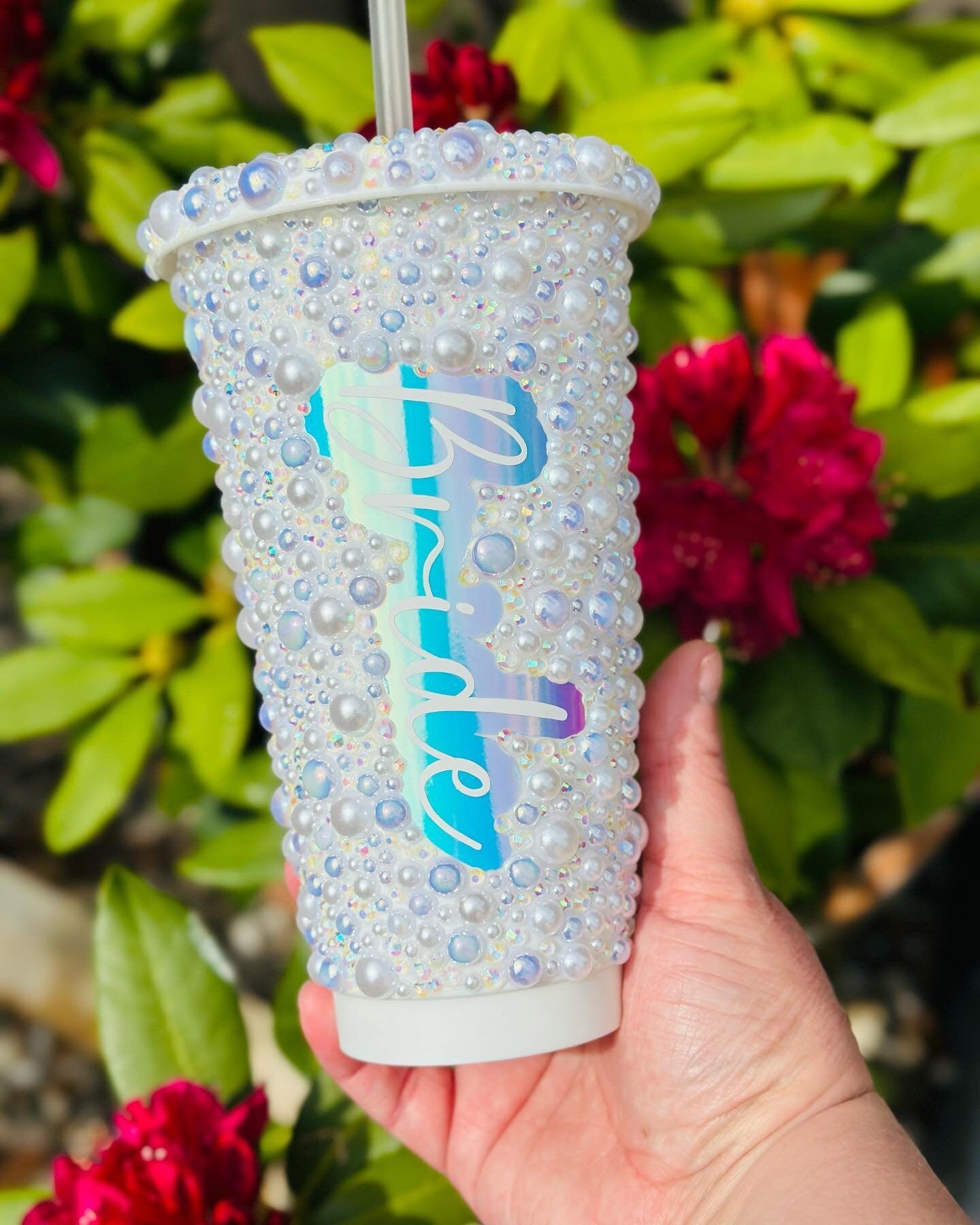 Luxury Rhinestone and pearls Bride Bling Tumbler