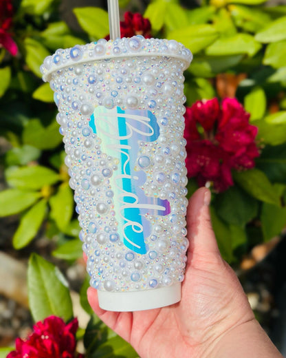 Luxury Rhinestone and pearls Bride Bling Tumbler