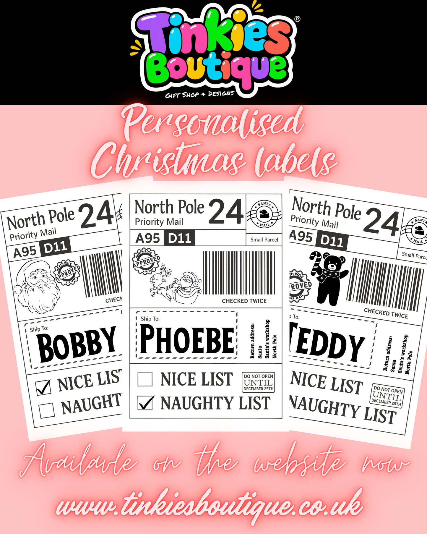 Personalised Santa Sticky Labels, Santa Mail, Santa Postage Labels, North Pole Post