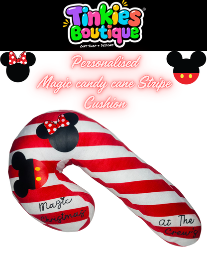 Personalised Magic Candy Cane Stripe Cushion | Custom Christmas Gift | Tinkies Boutique