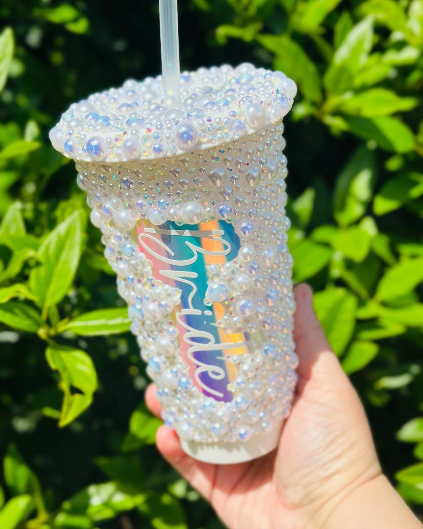 Luxury Rhinestone and pearls Bride Bling Tumbler