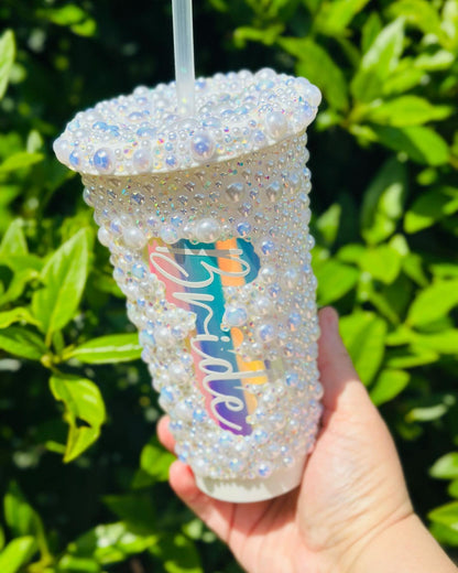 Luxury Rhinestone and pearls Bride Bling Tumbler