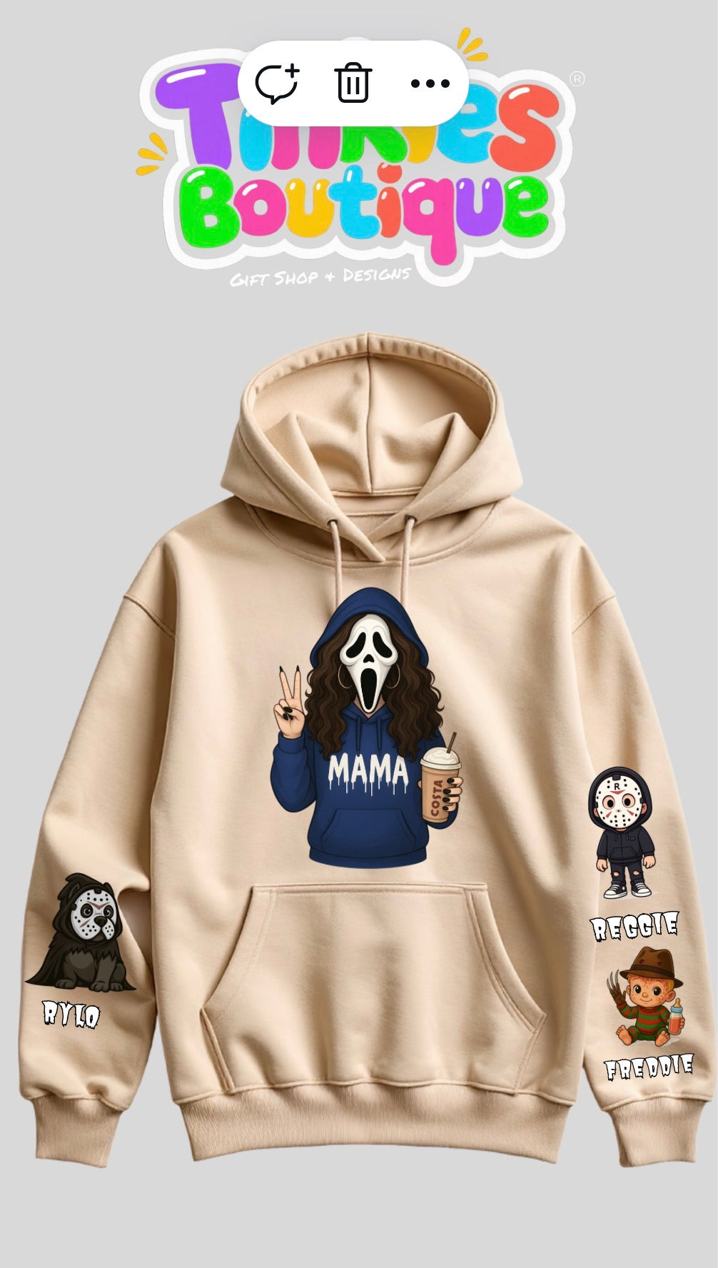 Mama Horror Hoodie | Funny Halloween Mama Sweatshirt | Ghost Face Coffee Hoodie | Cute Scary Movie Mom Sweatshirt | Spooky Season Fall Outfit