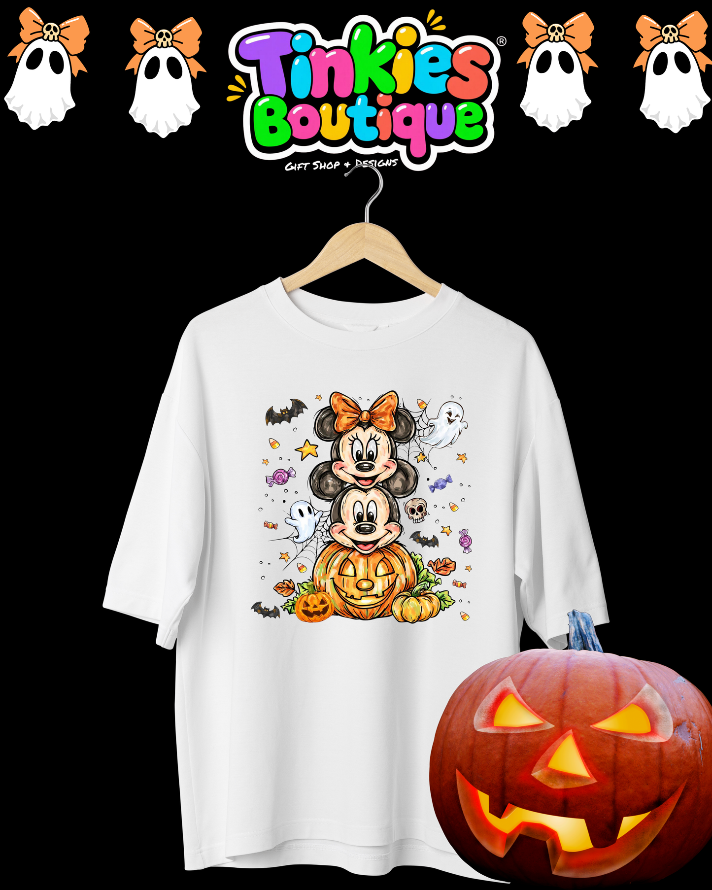 Halloween Disney-Inspired T-Shirt | Cute Pumpkin Mickey & Minnie Halloween Tee | Trick or Treat Shirt | Fall Aesthetic Graphic Tee | Tinkies Boutique