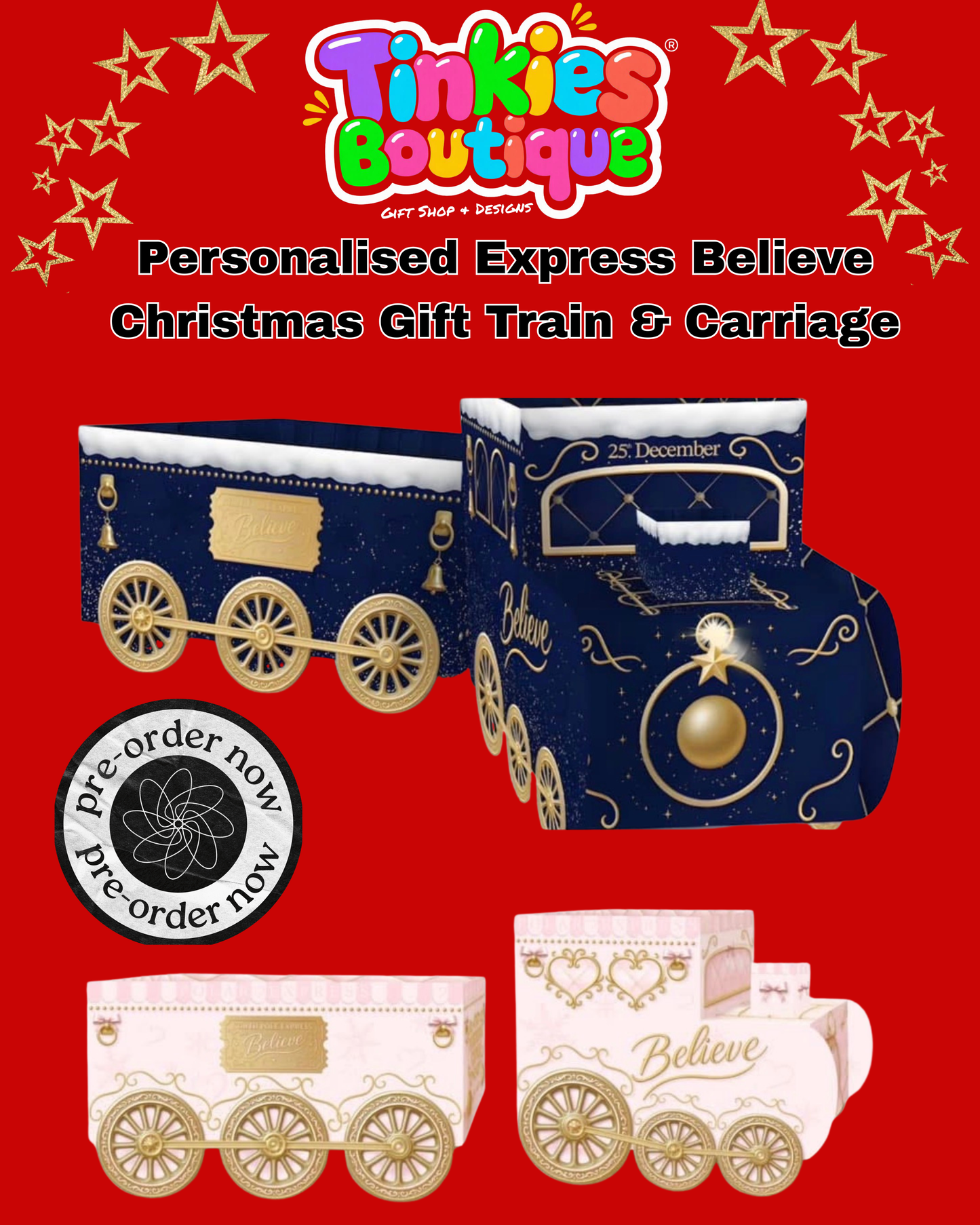 PREORDER - Personalised Express Believe Christmas Gift Train & Carriage