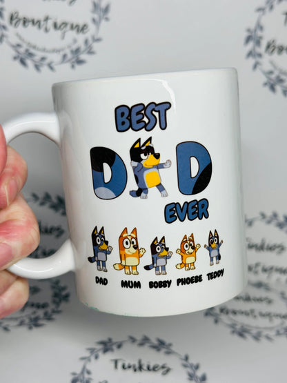 Best Dad Ever Mug and card in Bluey Family Theme - Birthday Day Gift - FREE GIFT CARD