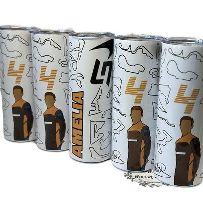 Personalised 20oz Tumbler with Lando Norris and F1 Tracks Bottle Drinkware Insulated Lid Plastic Printed Reusable Stainless Water Bottles Metal Portable Bottled Mug Cup Washable Steel Flasks