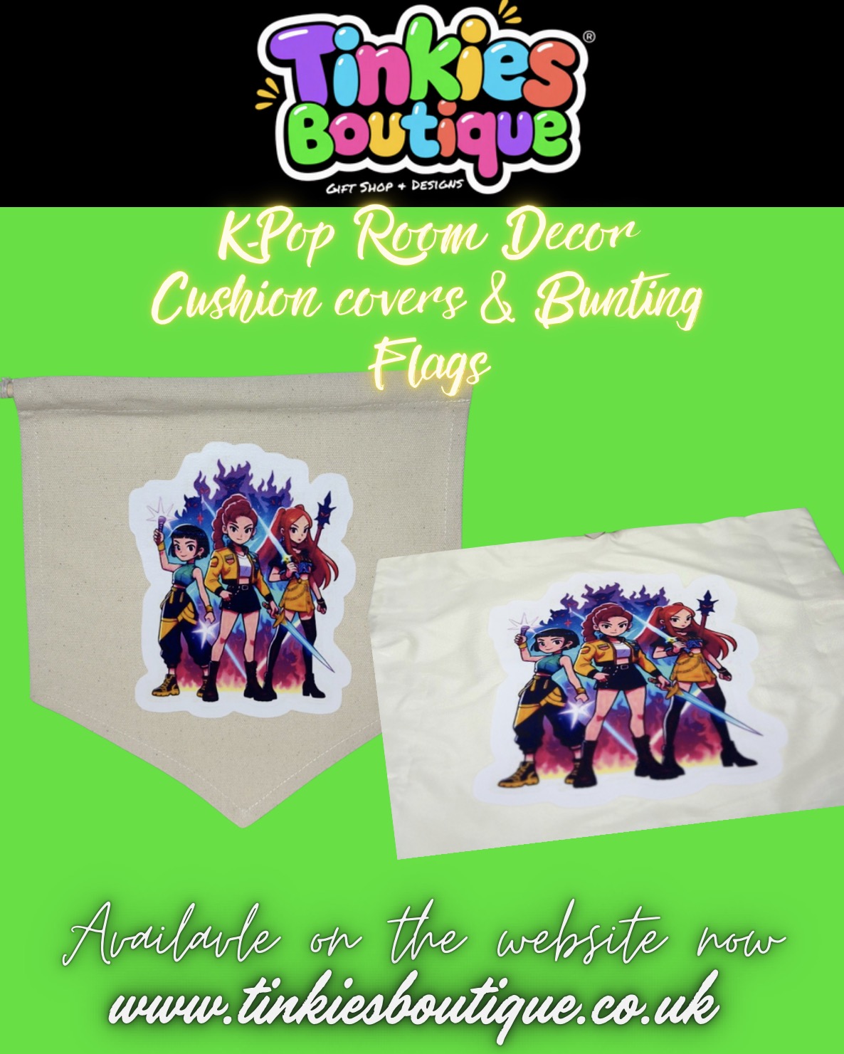 KPop Room Decor | Cushion Covers & Bunting Flags | Tinkies Boutique