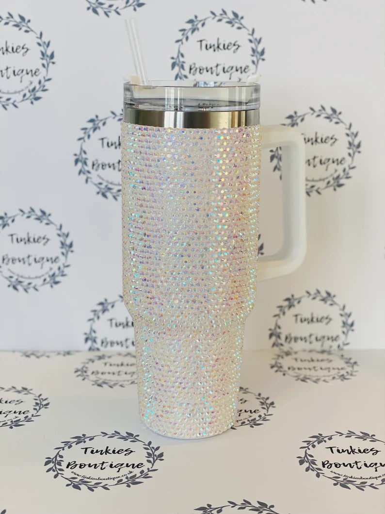 40oz quencher Stanley style tumbler covered in Rhinestones