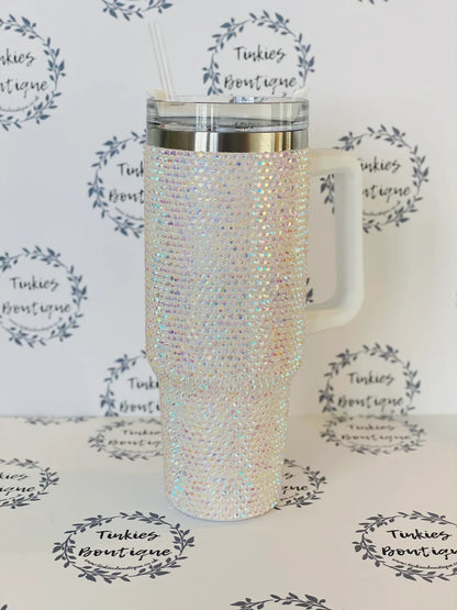 40oz quencher Stanley style tumbler covered in Rhinestones