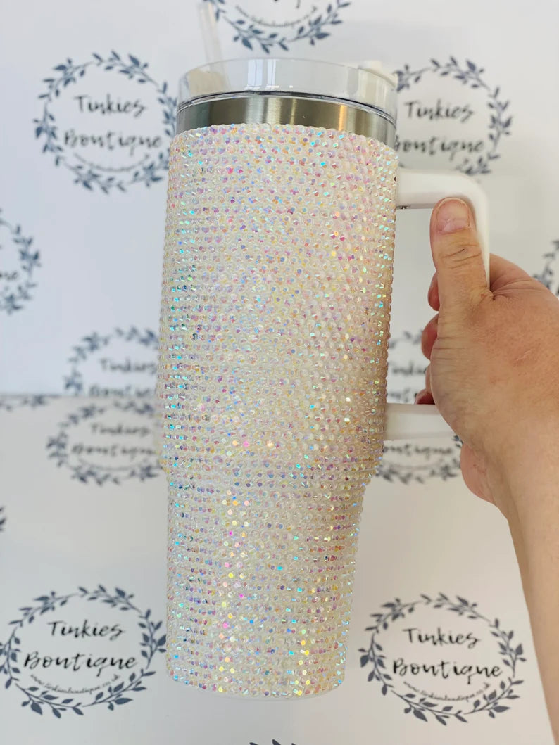 40oz quencher Stanley style tumbler covered in Rhinestones