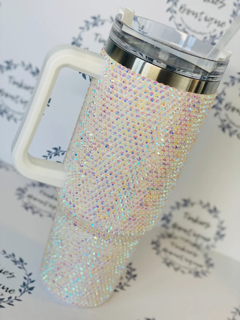 40oz quencher Stanley style tumbler covered in Rhinestones