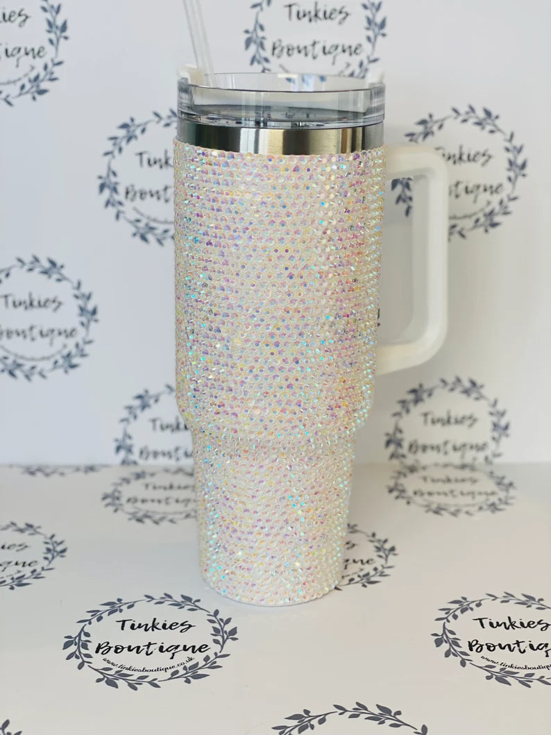 40oz quencher Stanley style tumbler covered in Rhinestones