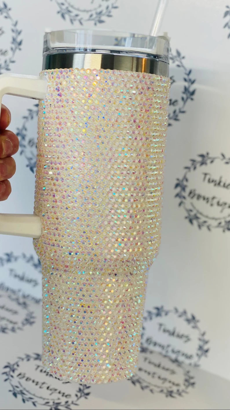 40oz quencher Stanley style tumbler covered in Rhinestones