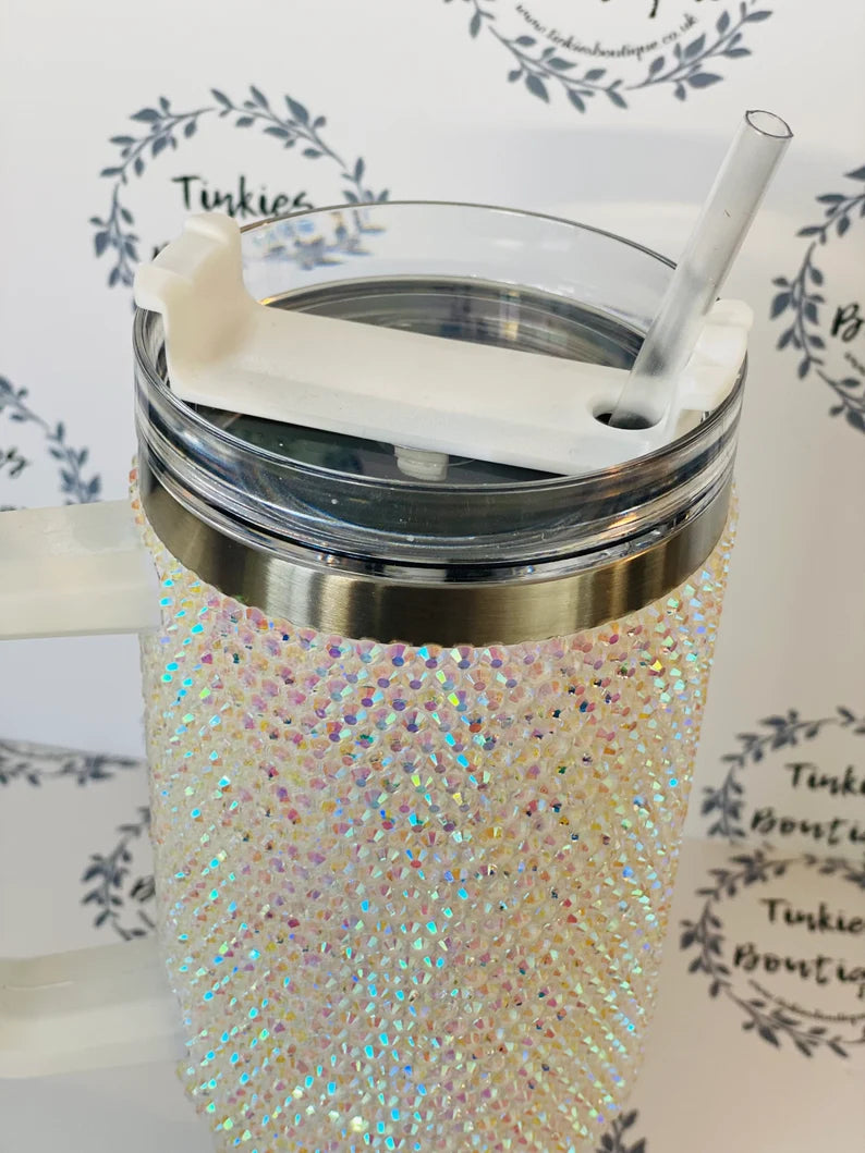 40oz quencher Stanley style tumbler covered in Rhinestones