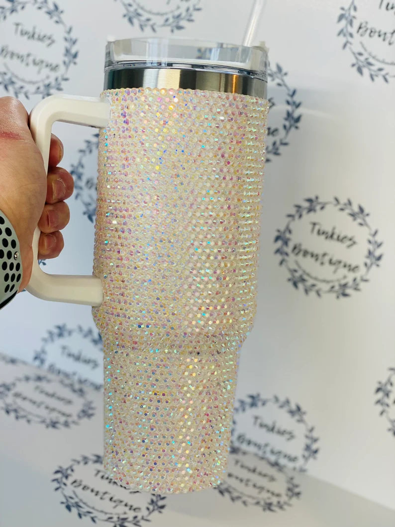 40oz quencher Stanley style tumbler covered in Rhinestones