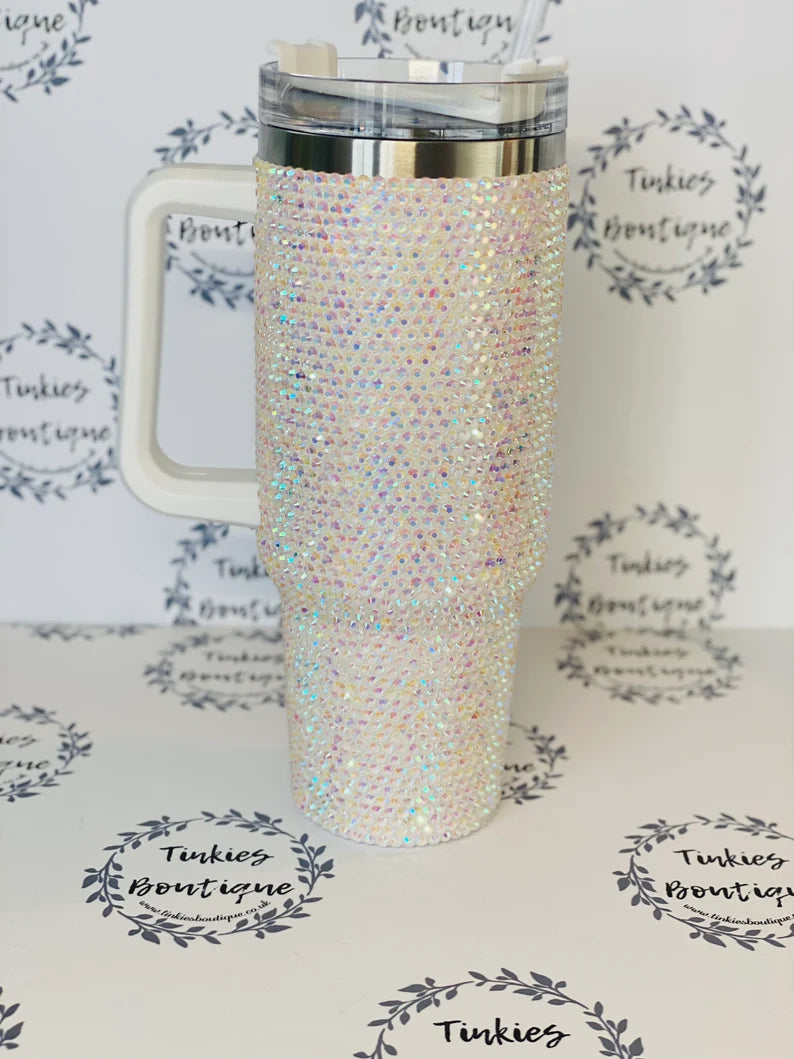 40oz quencher Stanley style tumbler covered in Rhinestones