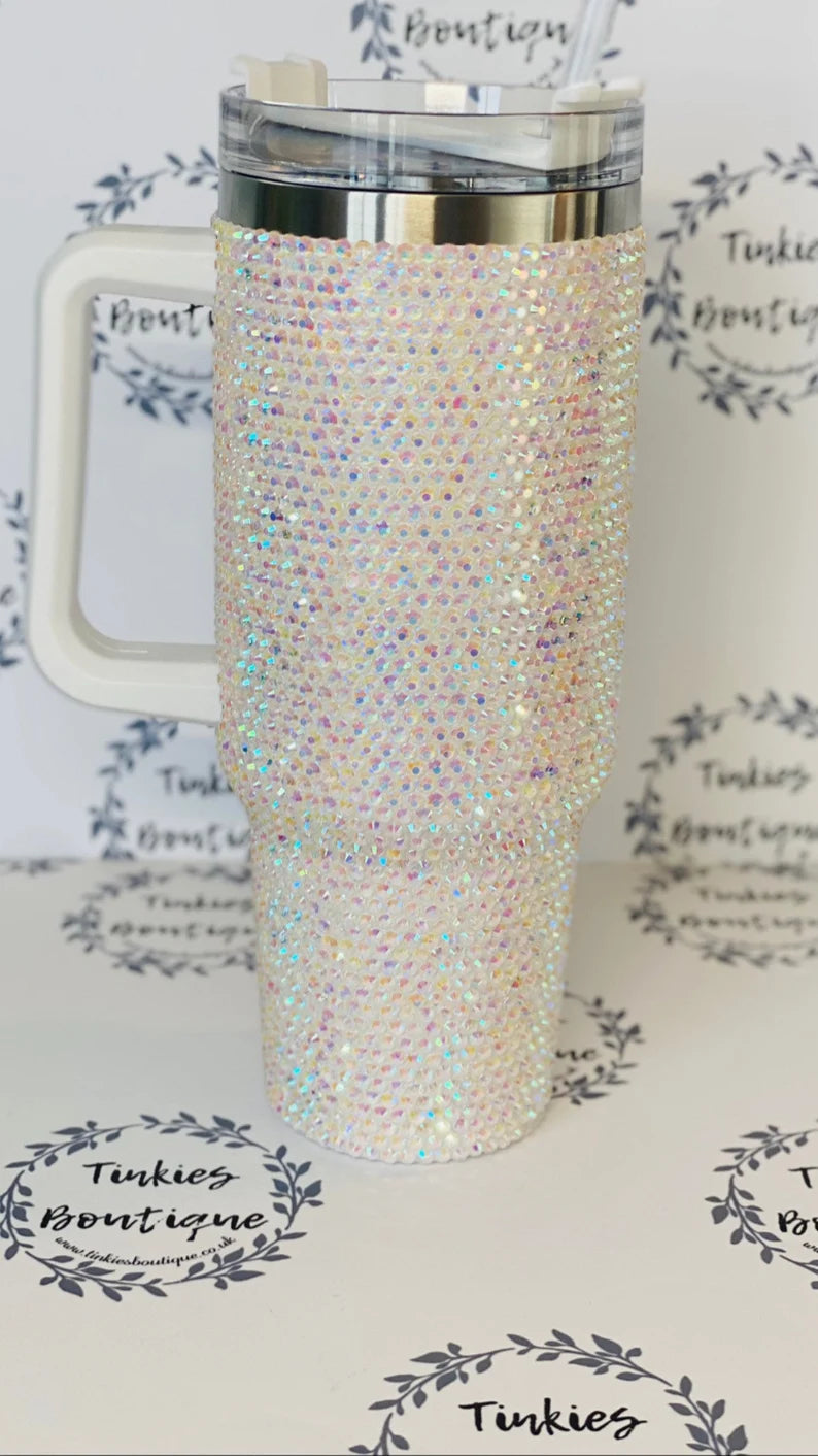 40oz quencher Stanley style tumbler covered in Rhinestones